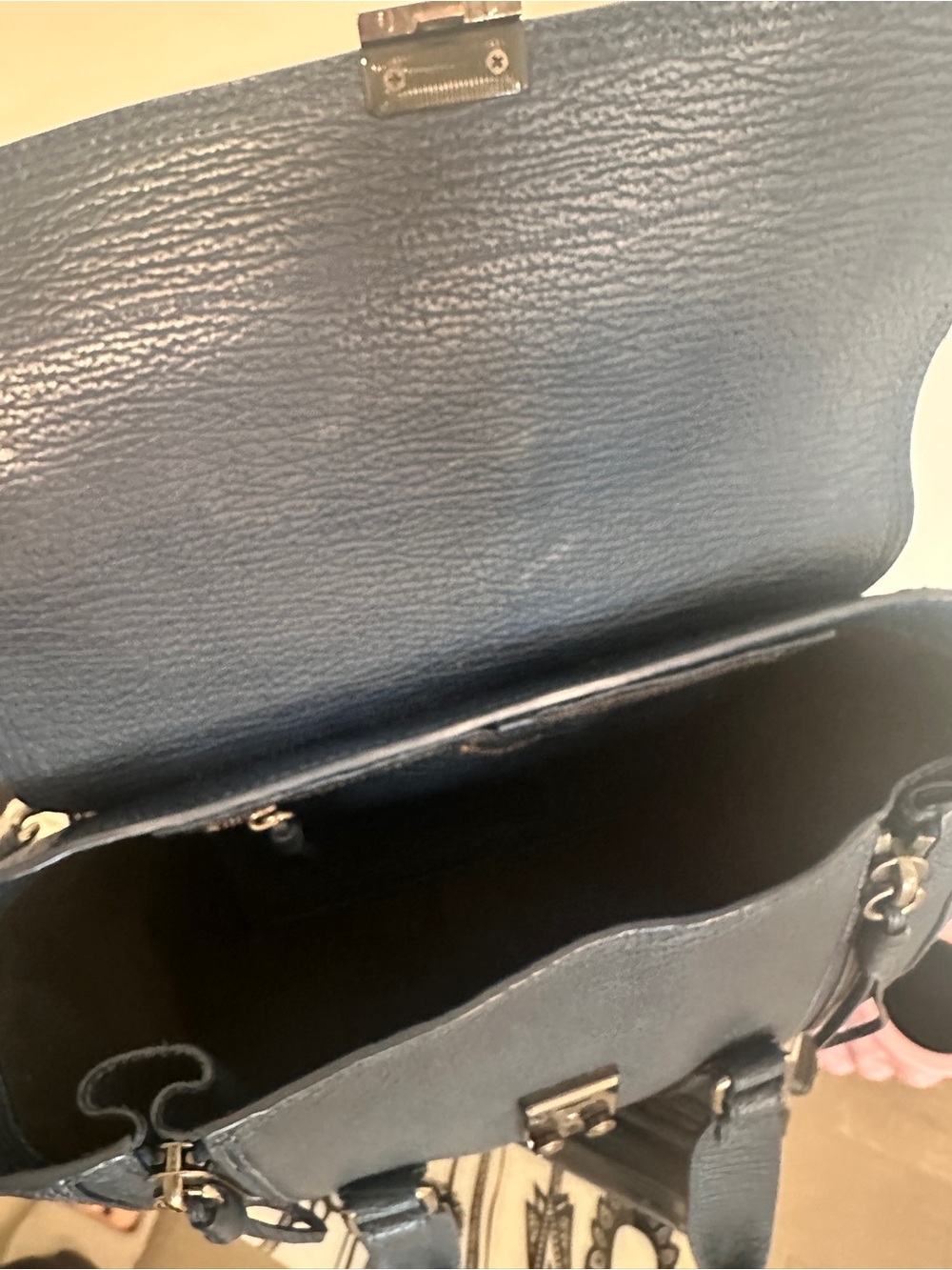 3.1 Phillip Lim Navy Textured Leather Satchel with Adjustable Strap - Picture 5 of 5